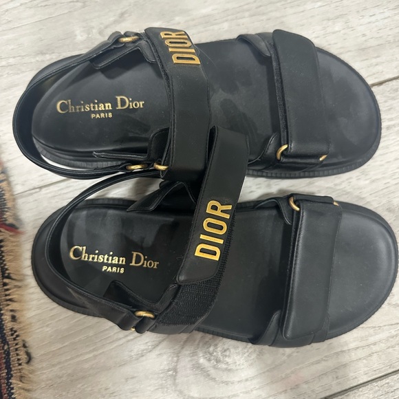 Dior Shoes - Dior Black Sandals with Gold Accents